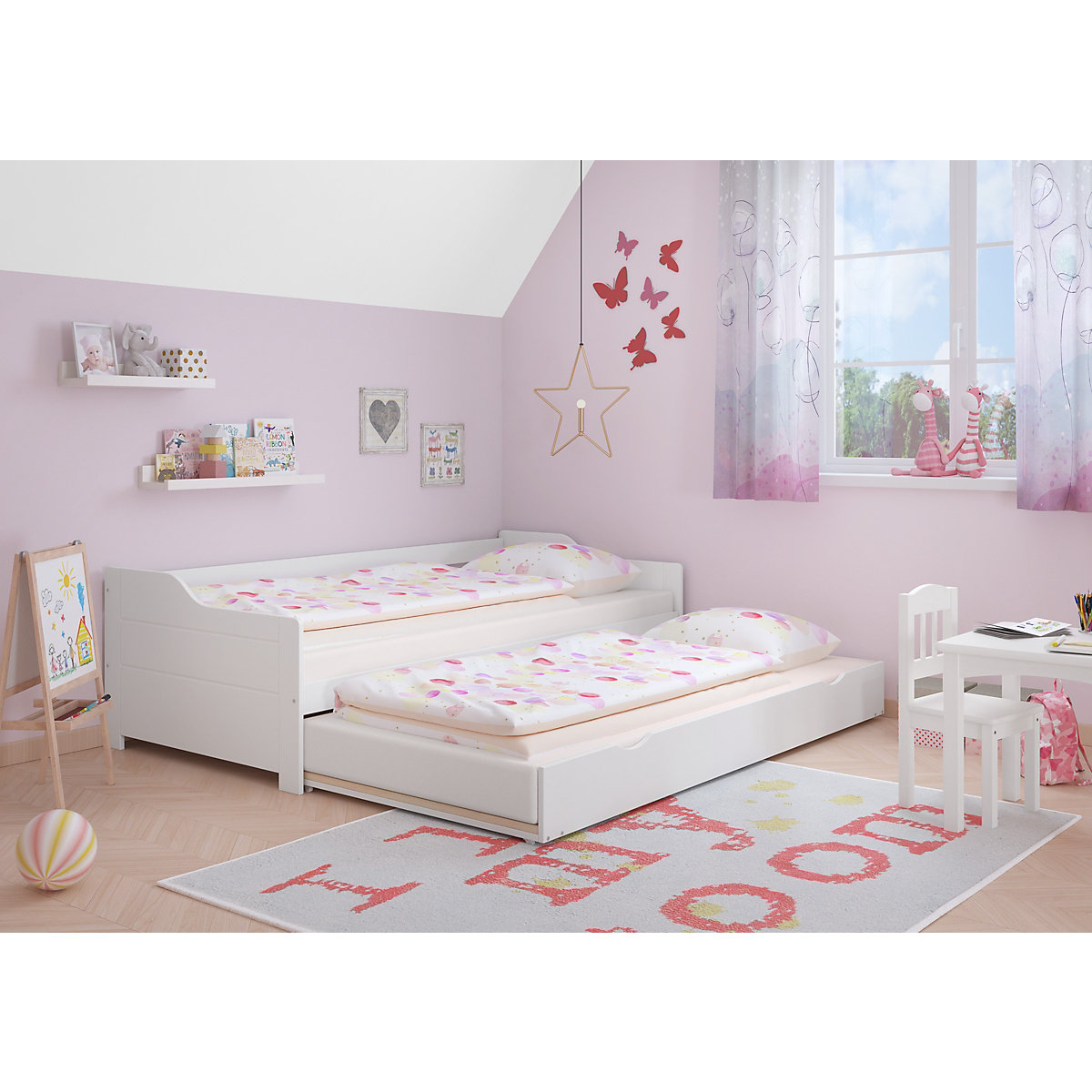 Set: Sofabett weiß aus Kiefer, Rost, Matratze 90x200