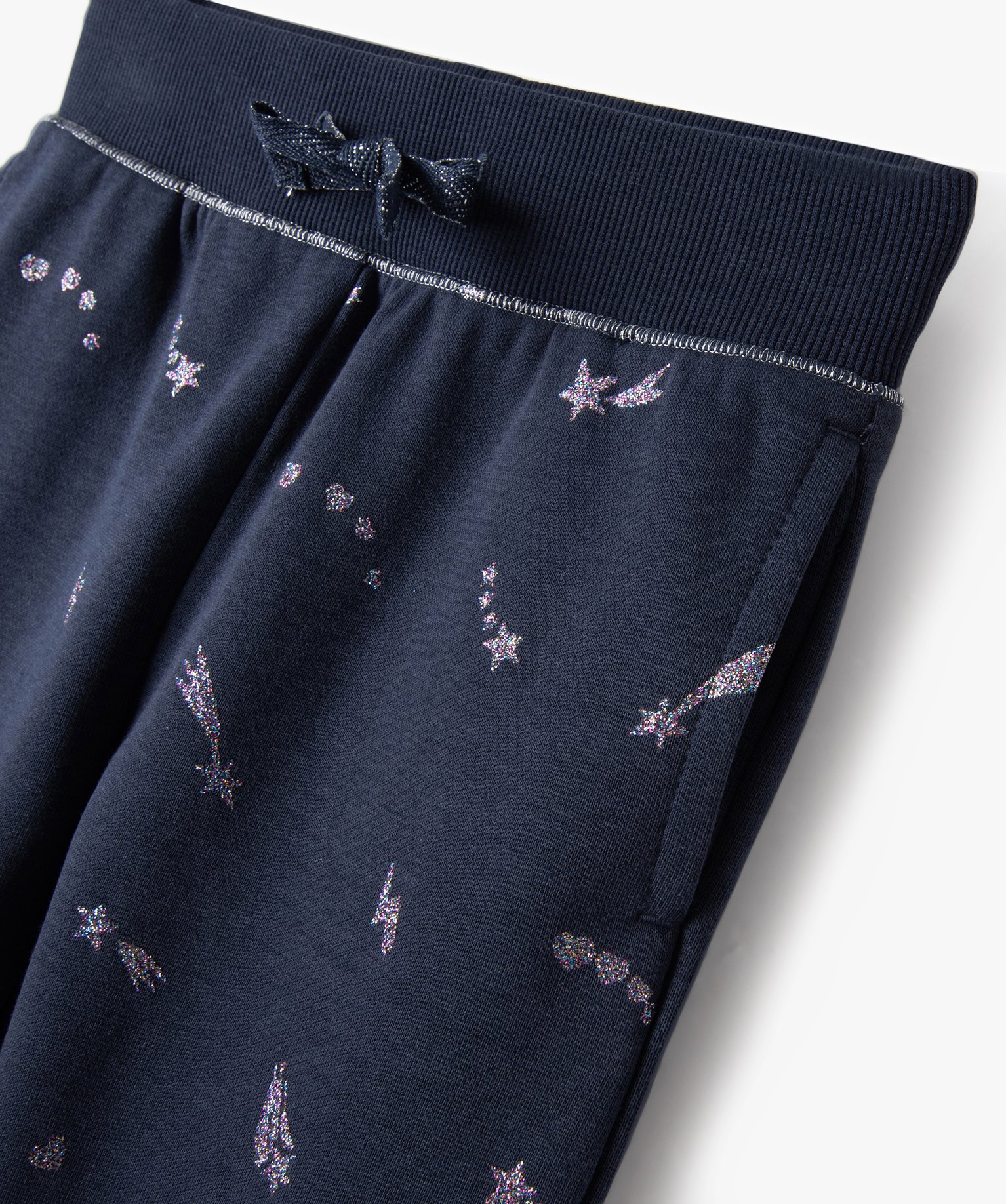 Pantalon de sport slim à motifs pailletés fille marine | GEMO