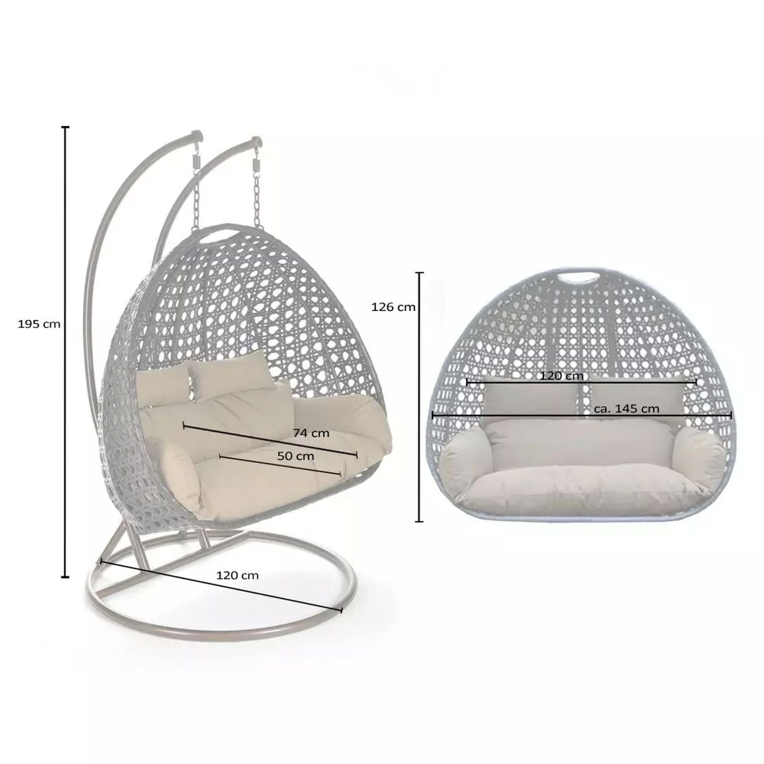 PureHaven Hängesessel Maui für 2 Personen 145x120x202 cm