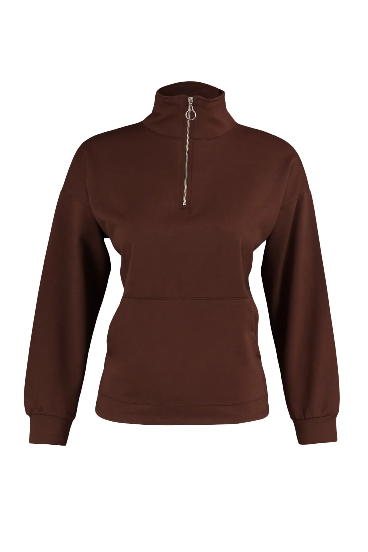 Trendyol Collection  Braunes dünnes Strick-Sweatshirt mit Reißverschluss und Taschendetail TWOAW23SW00005