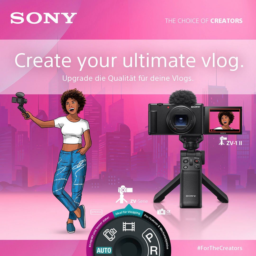 Sony Vlog-Kamera ZV-1 II 4K Ultra HD Video Systemkamera (20,1 MP, 2,7x opt. Zoom, Bluetooth, WLAN (Wi-Fi)