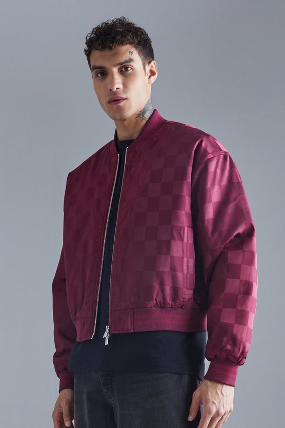 Kastige Satin-Bomberjacke mit Schachbrett-Print