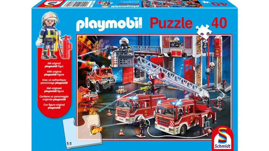 Schmidt Spiele - Kinderpuzzle - Playmobil Feuerwehr, mit original playmobil Figur