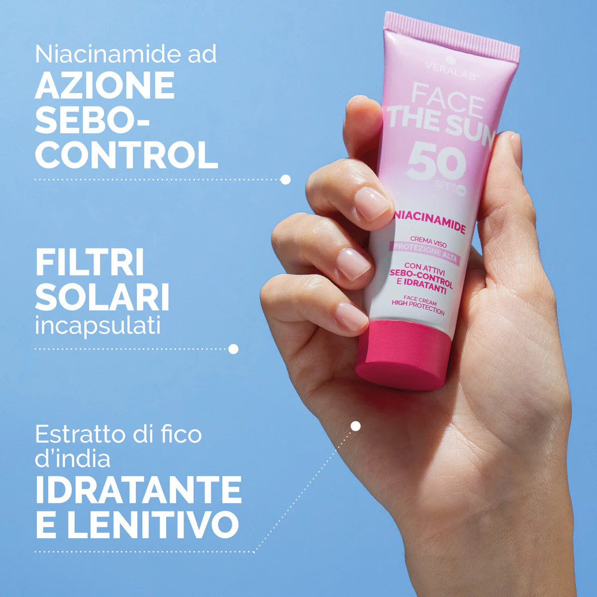 Proizvodi za sunčanje FACE THE SUN NIACINAMIDE - krema za lice SPF50 s aktivnim sastojcima za kontrolu sebuma i hidrataciju - Krema za sunčanje za lice s visokom zaštitom.