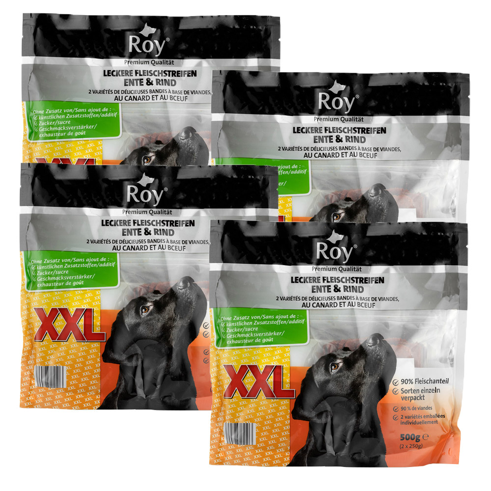 ROY Hunde-Snacks XXL, Ente & Rind 500g Packung - 4er Set