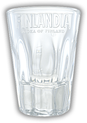 Finlandia Shotglas mit 2cl. u. 4cl. Eichstrich Finlandia Shotglas mit 2cl. u. 4cl. Eichstrich