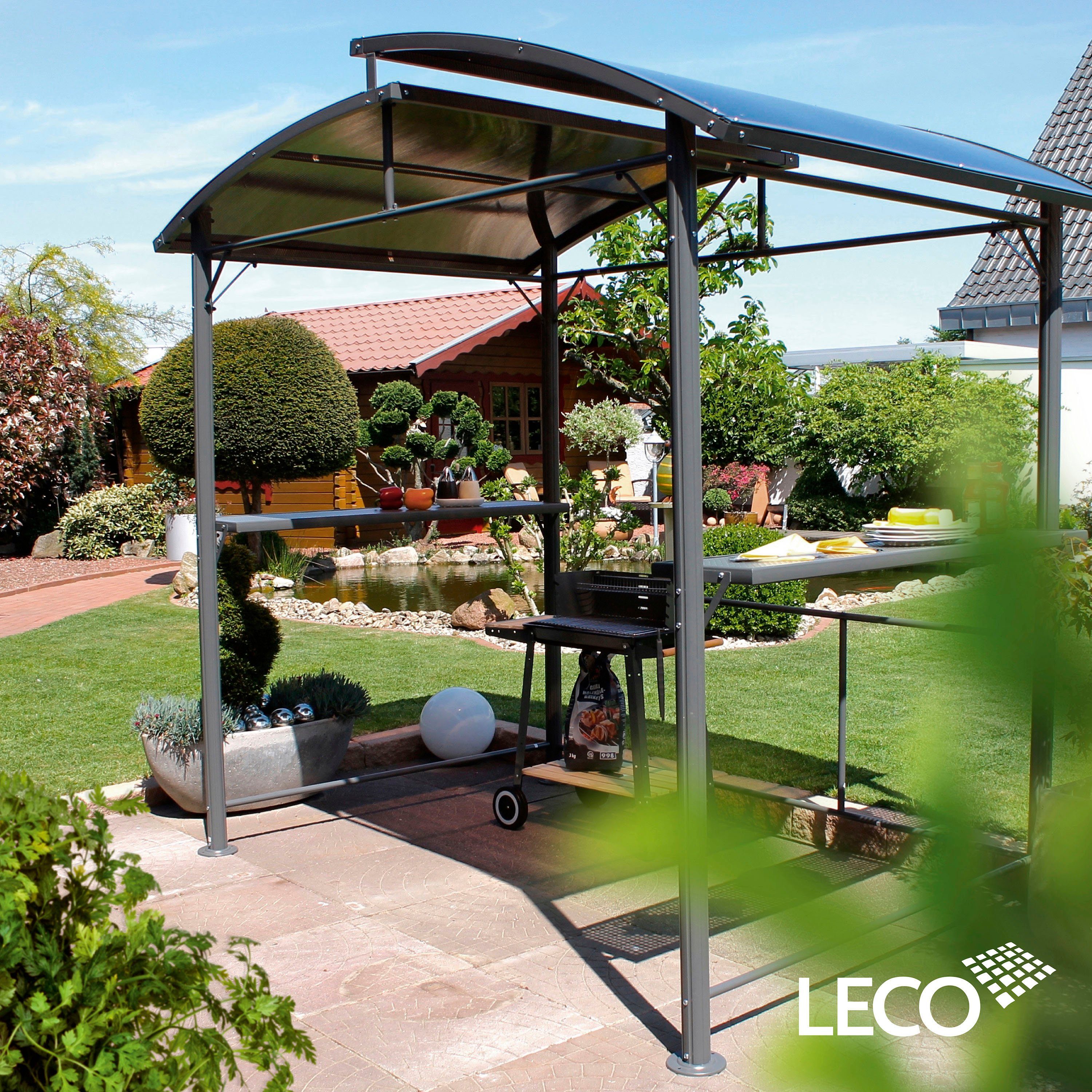Leco Grillpavillon Profi, anthrazit mit Polycarbonat-Dach
