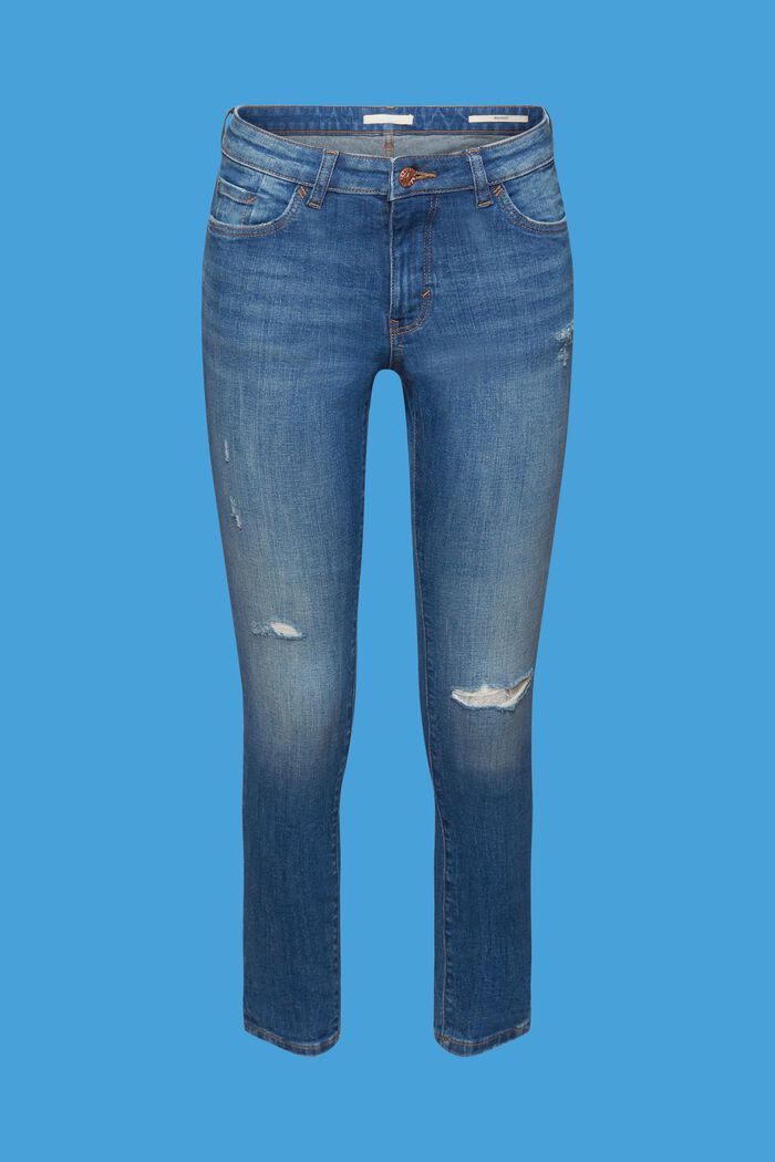 Verkürzte, schmal geschnittene Jeans in Used-Optik