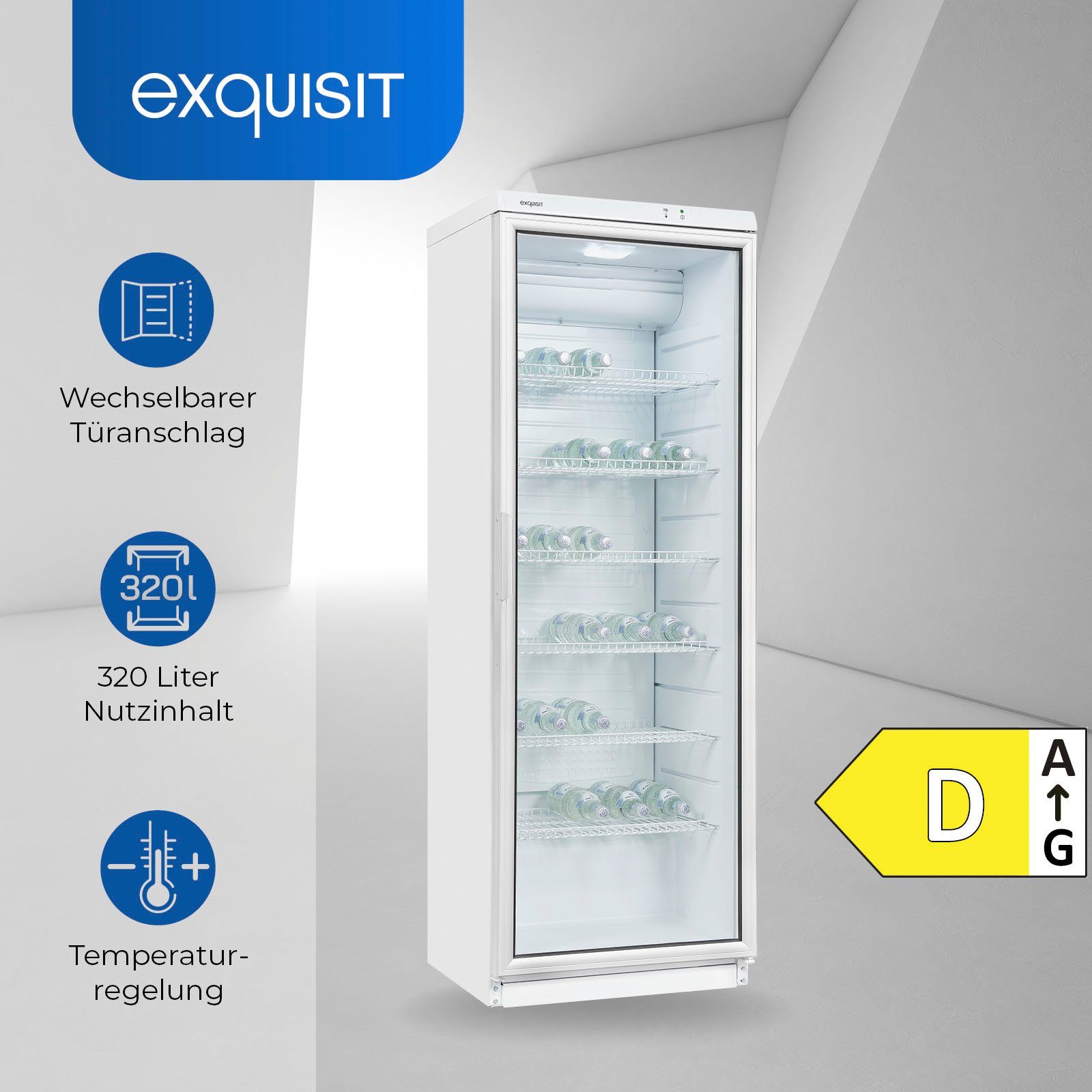 exquisit Getränkekühlschrank GKS350-1-GT-280D weiss, 173 cm hoch, 60 cm breit