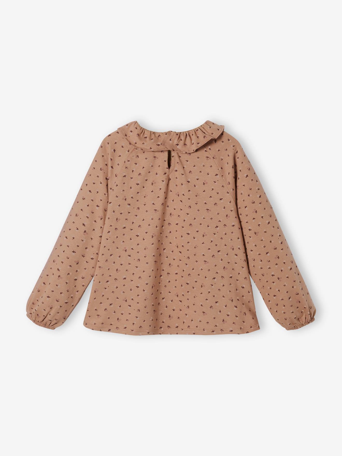 T-shirt blouse à collerette fille imprimé fleurs rose imprimé