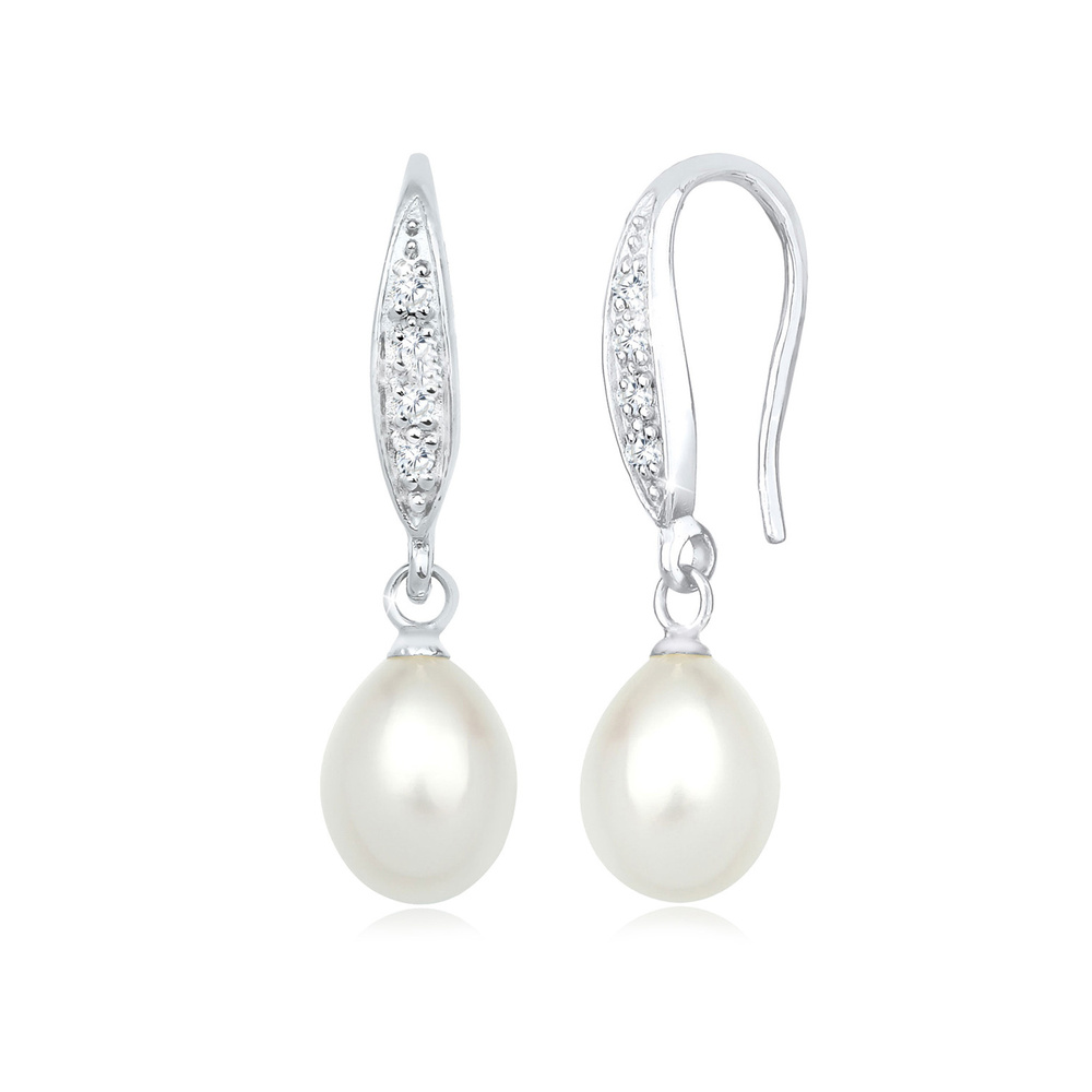 Elli Elli Boucles d'Oreilles Femme Classique avec Perle de Culture d'Eau Douce et Cris Boucles d'oreilles