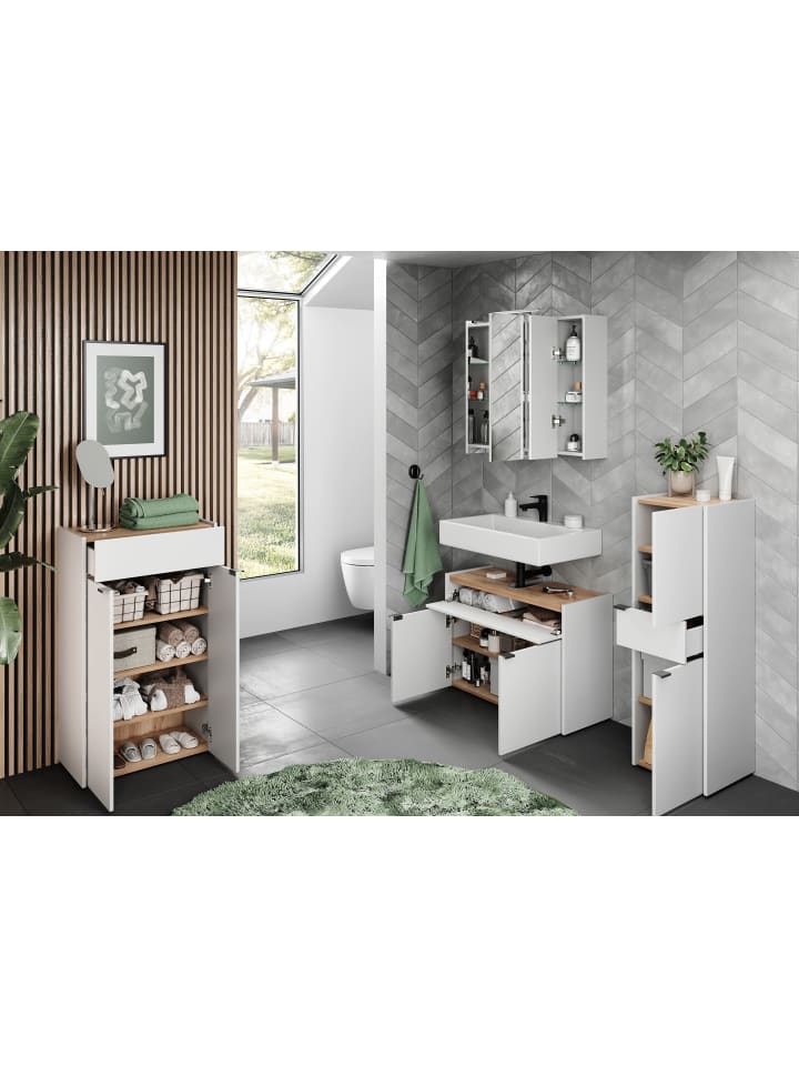 KADIMA DESIGN Schrank mit Schublade, 34x34x111 cm, leise Schließtechnik in Weiß-Beige günstig kaufen onesize