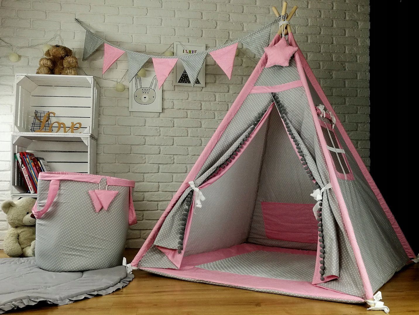 Pamek Tipi-Zelt Kinder Tipi Zelt Flamingo, Personen: 2 (Set, 7 tlg)