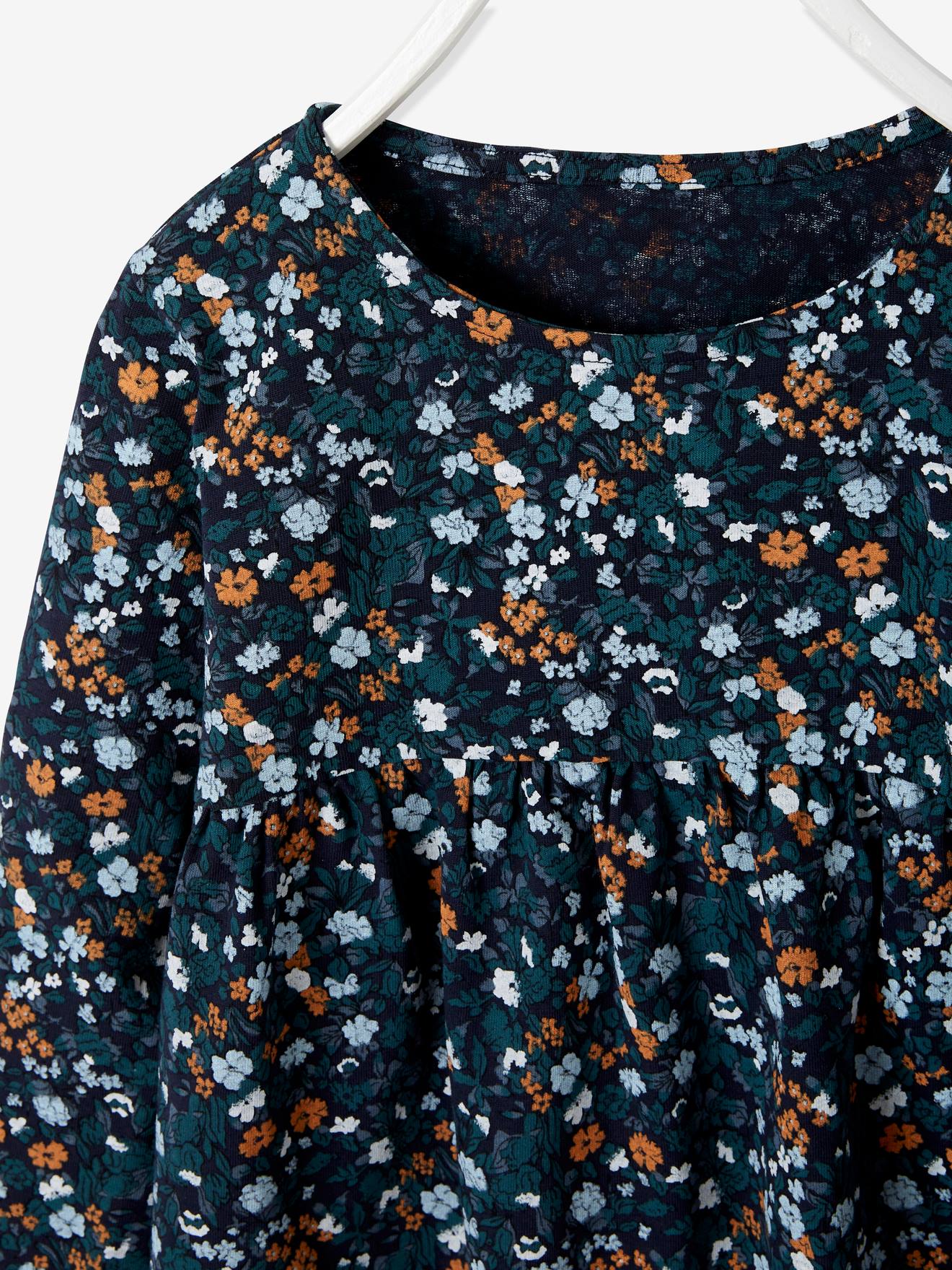 Ensemble fille cardigan et robe imprimée fleurs encre imprimé
