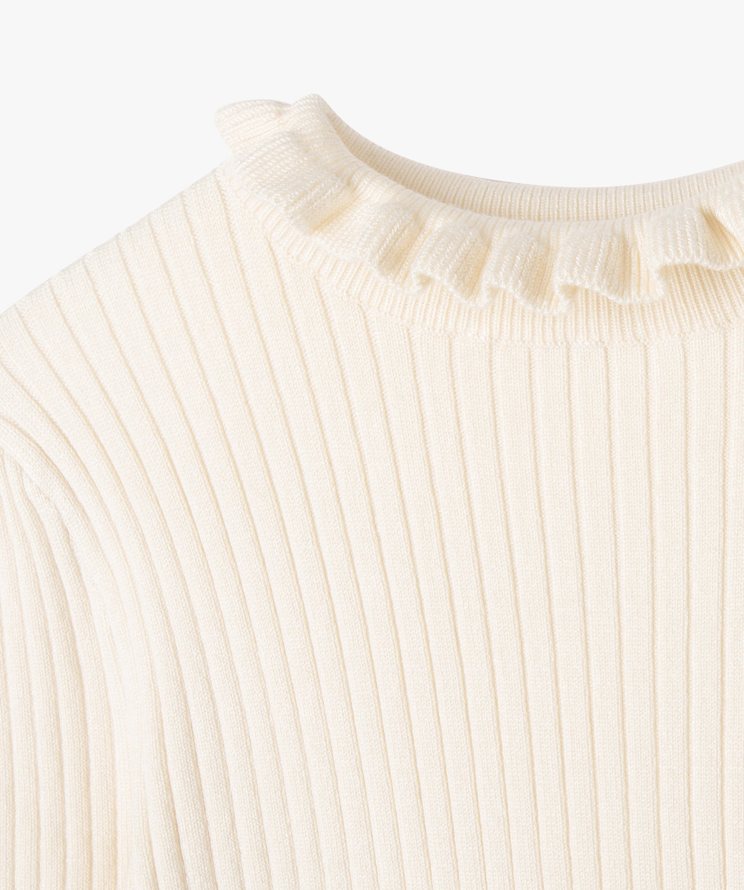 Pull en maille ctelée avec col montant froncé fille ecru | GEMO