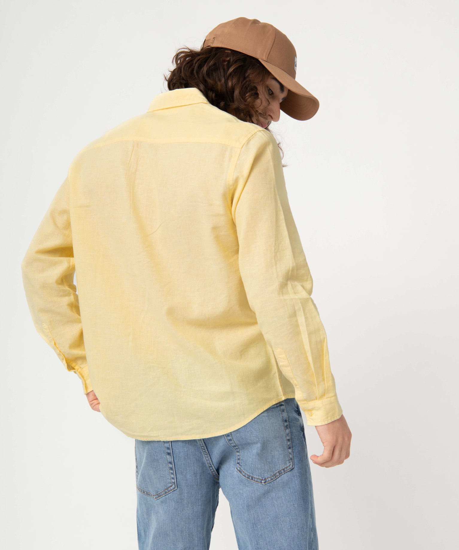 Chemise homme à manches longues en lin mélangé jaune | GEMO