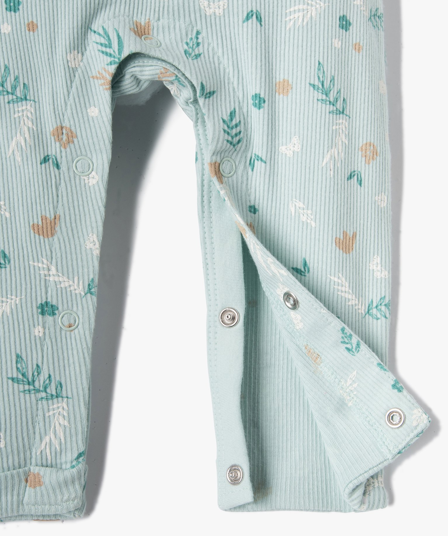 Salopette bébé en maille ctelée fleurie vert | GEMO