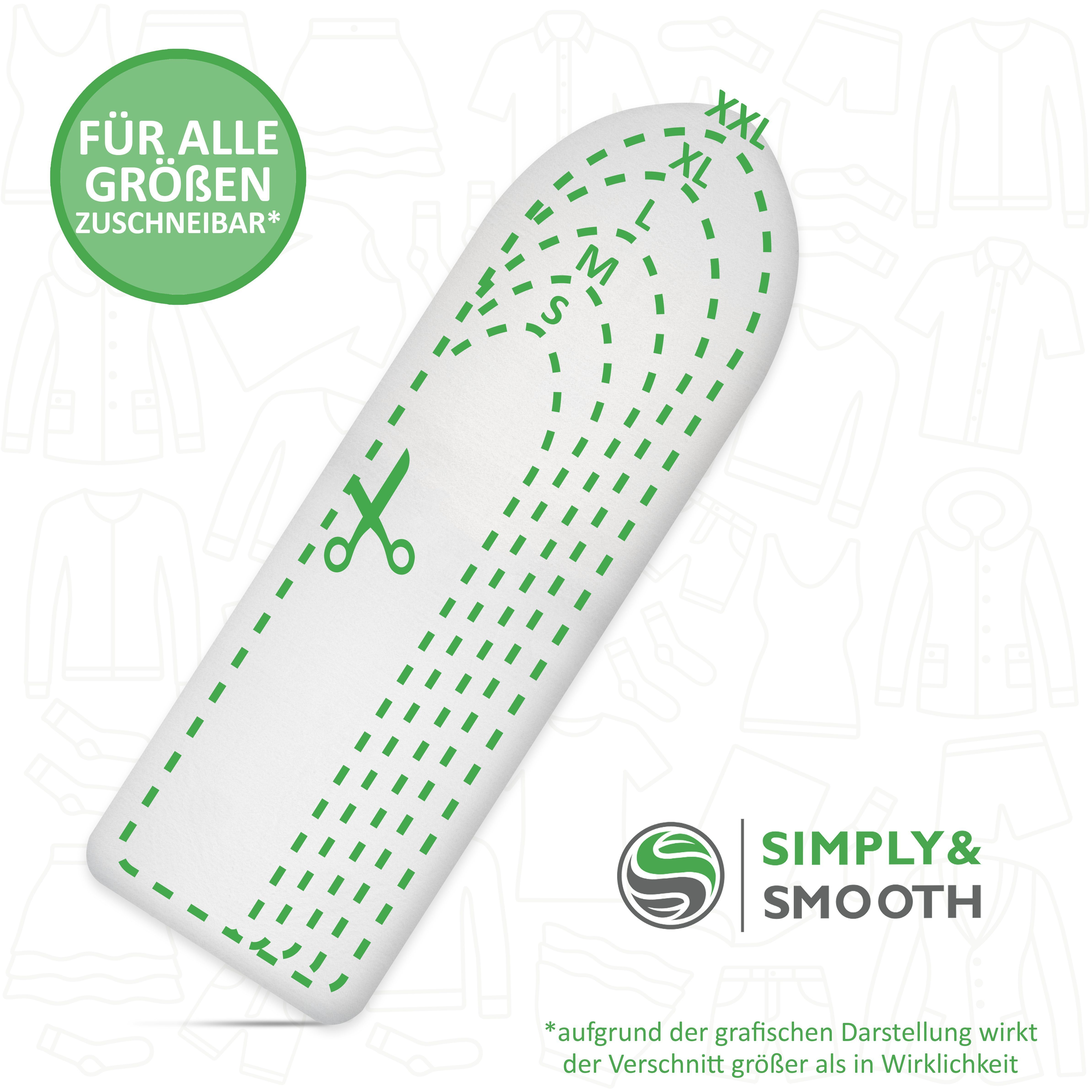 SimplySmooth Bügelbrettbezug Bügelbrettpolster, Zubehör für für alle Bügelbretter bis 150x55cm,schneidbar, dicht gepolstert und für Dampfbügeleisen geeignet
