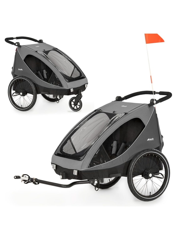 Hauck 2in1 Fahrradanhänger Dryk Duo für 2 Kinder (bis 44 in grau,schwarz günstig kaufen onesize