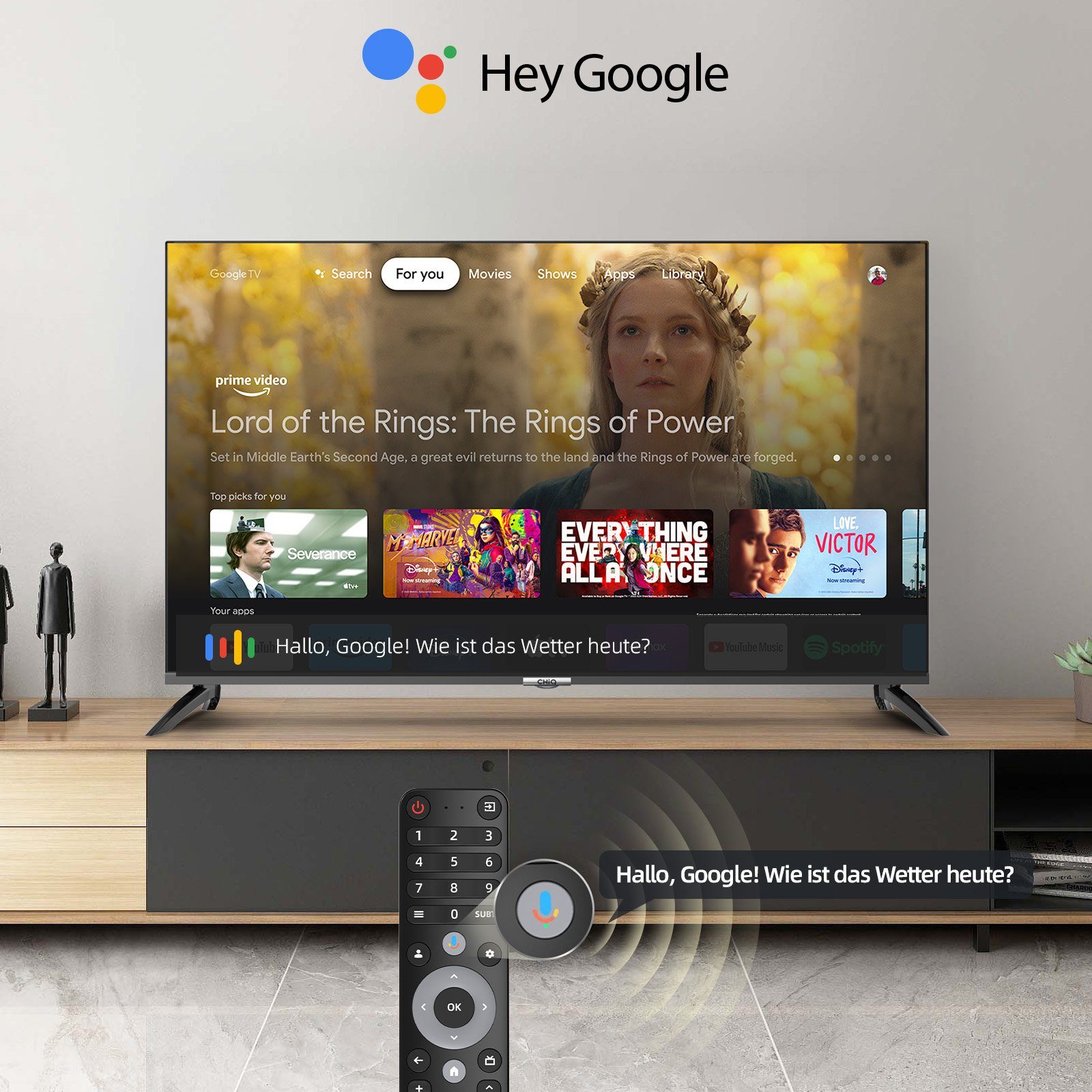 CHiQ U43QM8G QLED-Fernseher (108,00 cm/43 Zoll, 4K Ultra HD, Smart-TV, Google TV, 330nit, WCG,Metall Rahmenlos Design,Google Assistant)