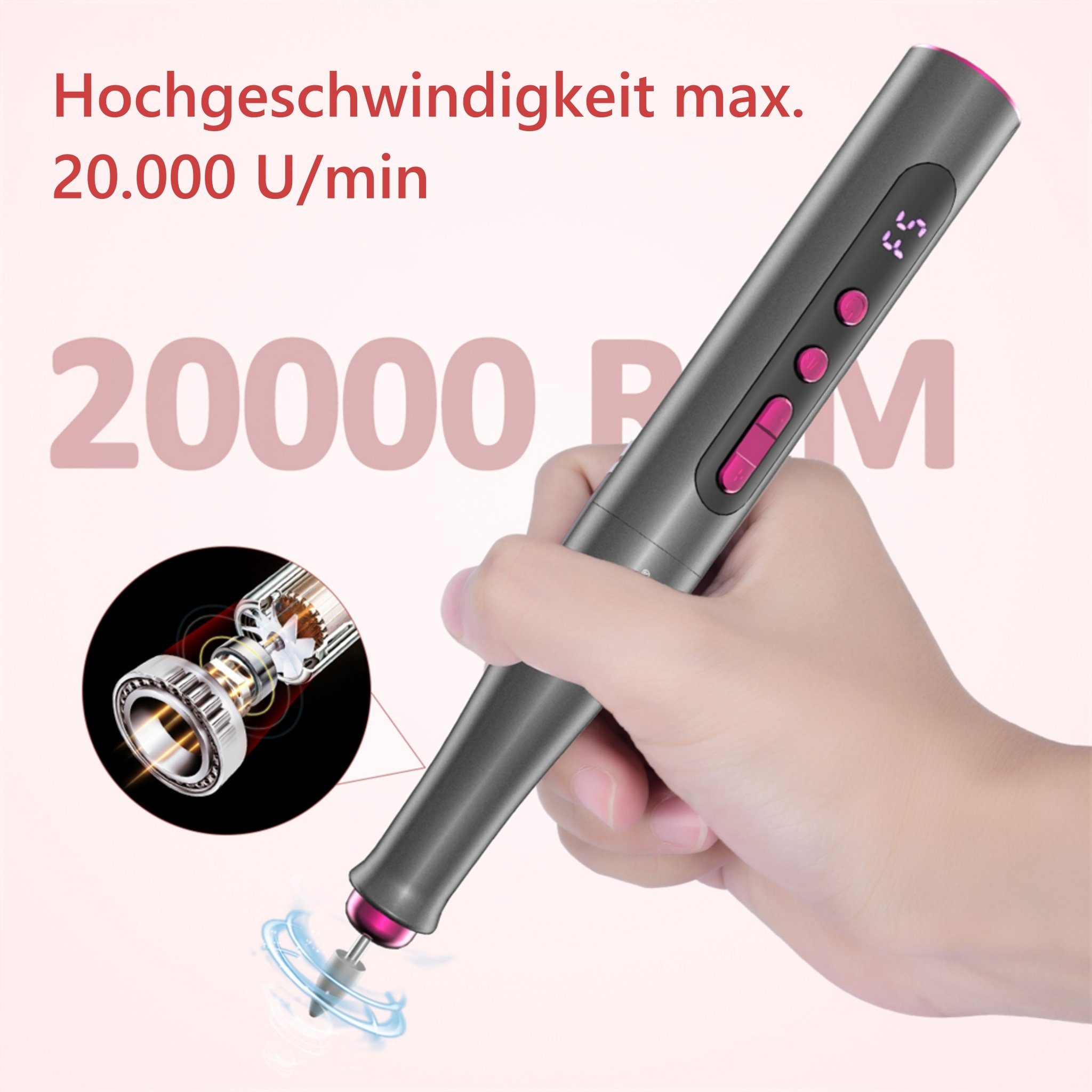 CkeyiN Maniküre-Pediküre-Set 12 In 1 Professionell Elektrische Nagelfräser, 20.000 U/min, 5 Geschwindigkeiten, Digitalanzeige