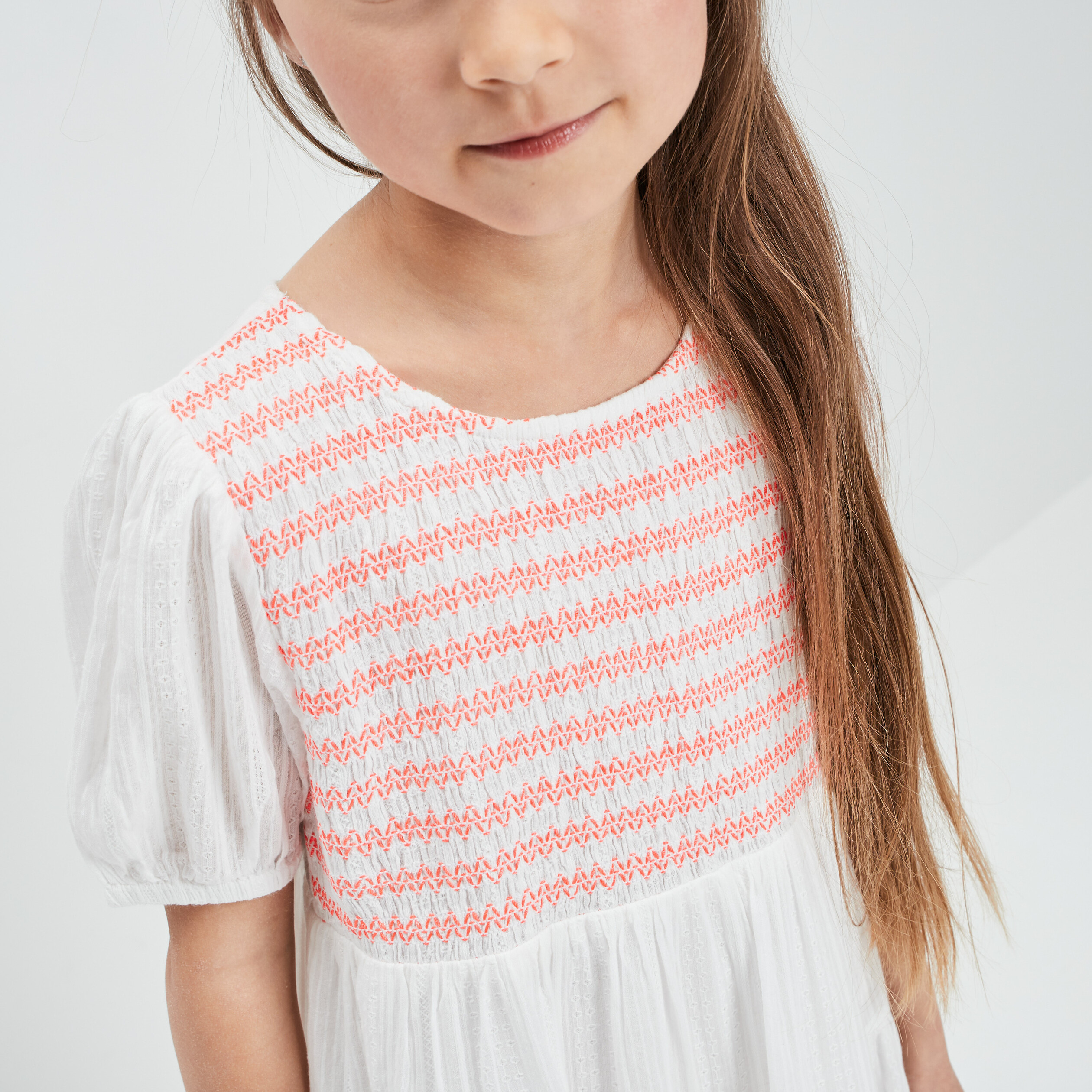 Robe évasée smockée ivoire fille | La Halle