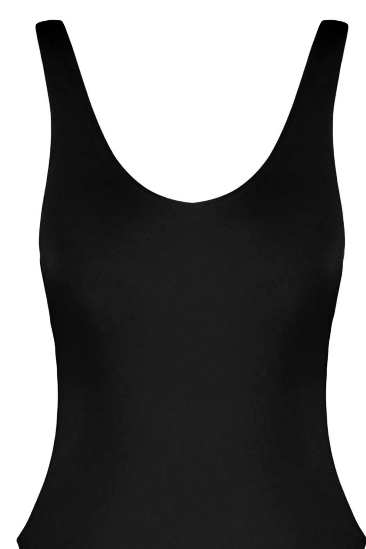 Trendyol Collection  Schwarzer Badeanzug mit Rundhalsausschnitt, tiefem Rückenausschnitt und normaler Beinlänge TBESS23MA00205