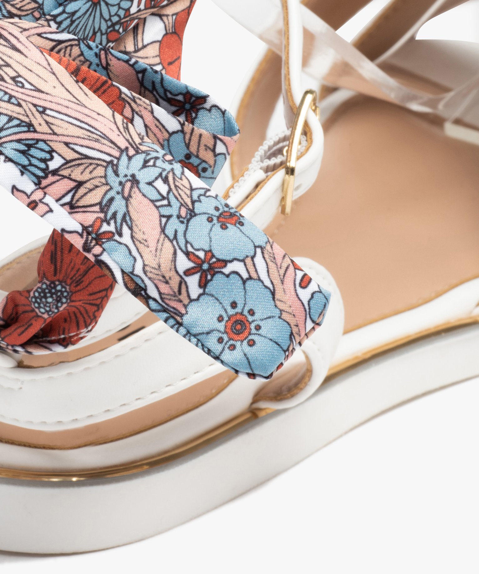 Sandales femme unies à talon plat et bride foulard blanc | GEMO