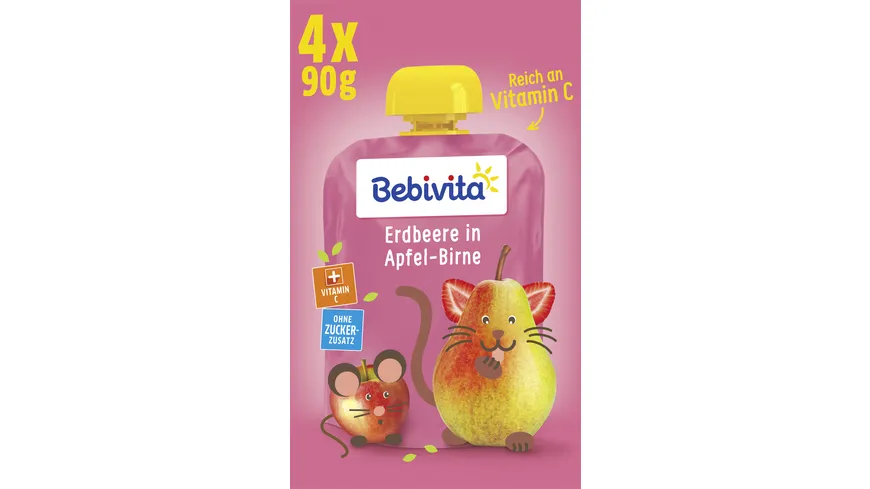 Bebivita Quetschbeutel Frucht Erdbeere in Apfel-Birne 360 g