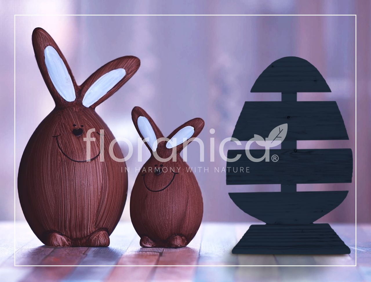 Pemicont Floranica Holz Osterei Osterdeko Lärchenholz Höhe 43cm Breite 31cm Anthrazit Osterdekoration modernes Design Kunsthandwerk osterdeko osterhasen tischdeko