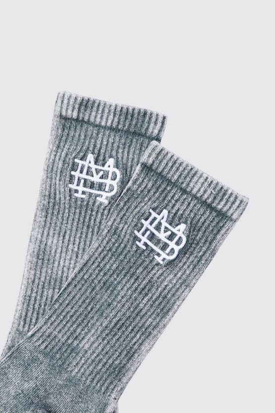 Socken mit Acid-Waschung und Bm-Stickerei