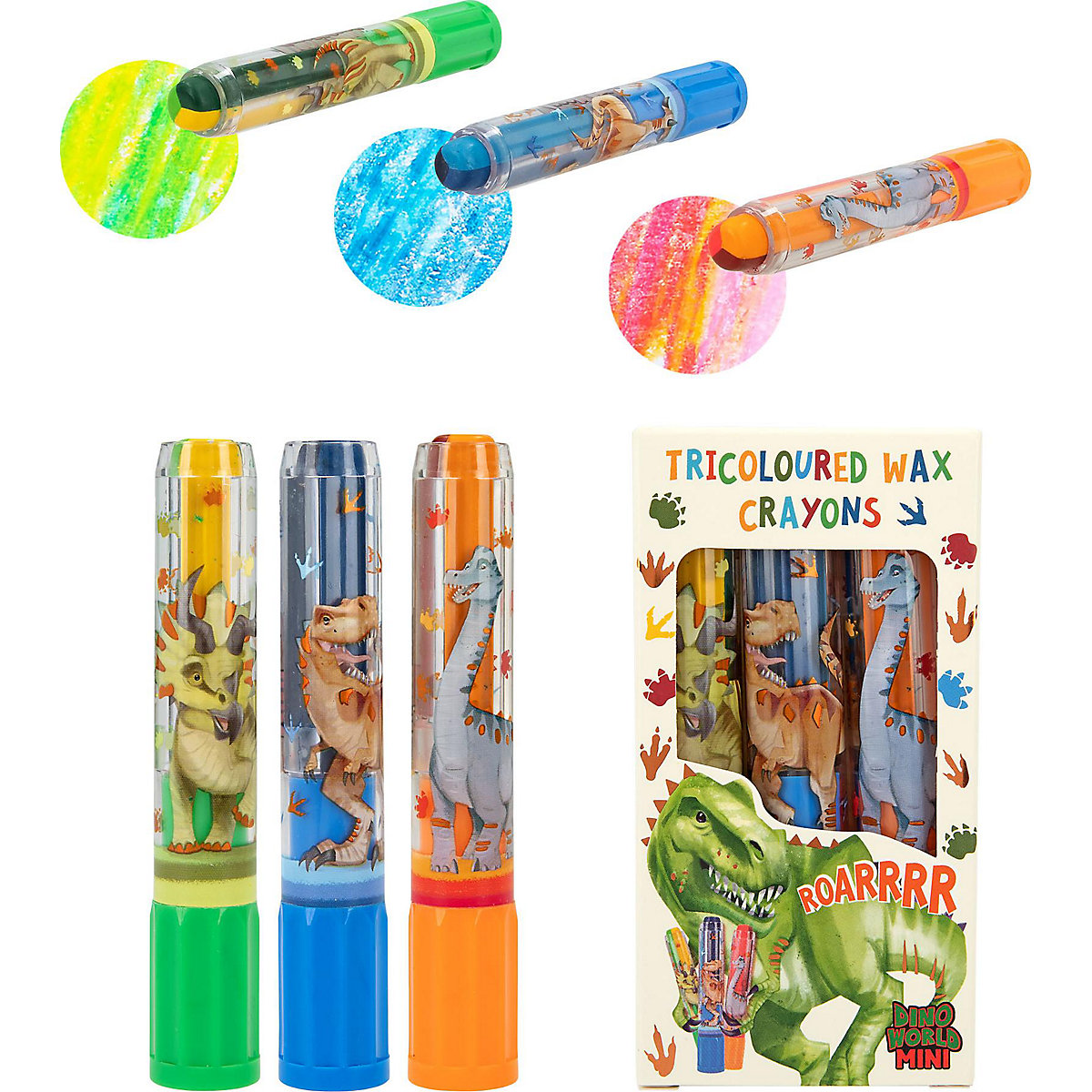 Dino World Wachsmalstifte Tricolor, 3 Stück