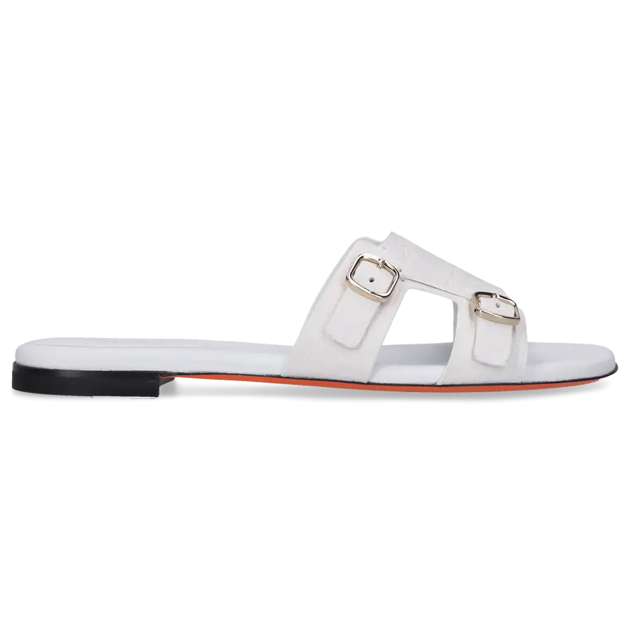 Santoni - Pantoletten 70076 Krokodilleder - weiß