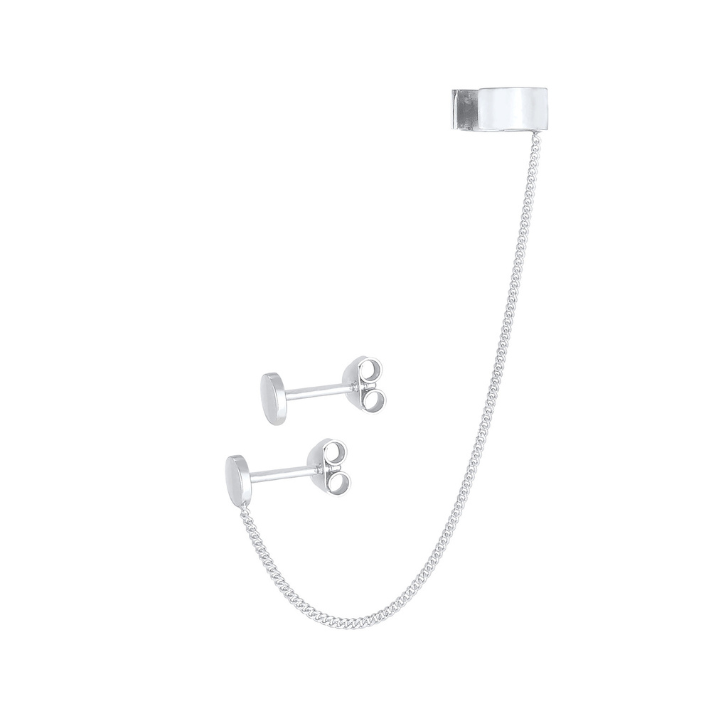 Elli Elli Boucles d'Oreilles Stecker Earcuff Klemme Rund Plättchen 925 Silber Boucles d'oreilles