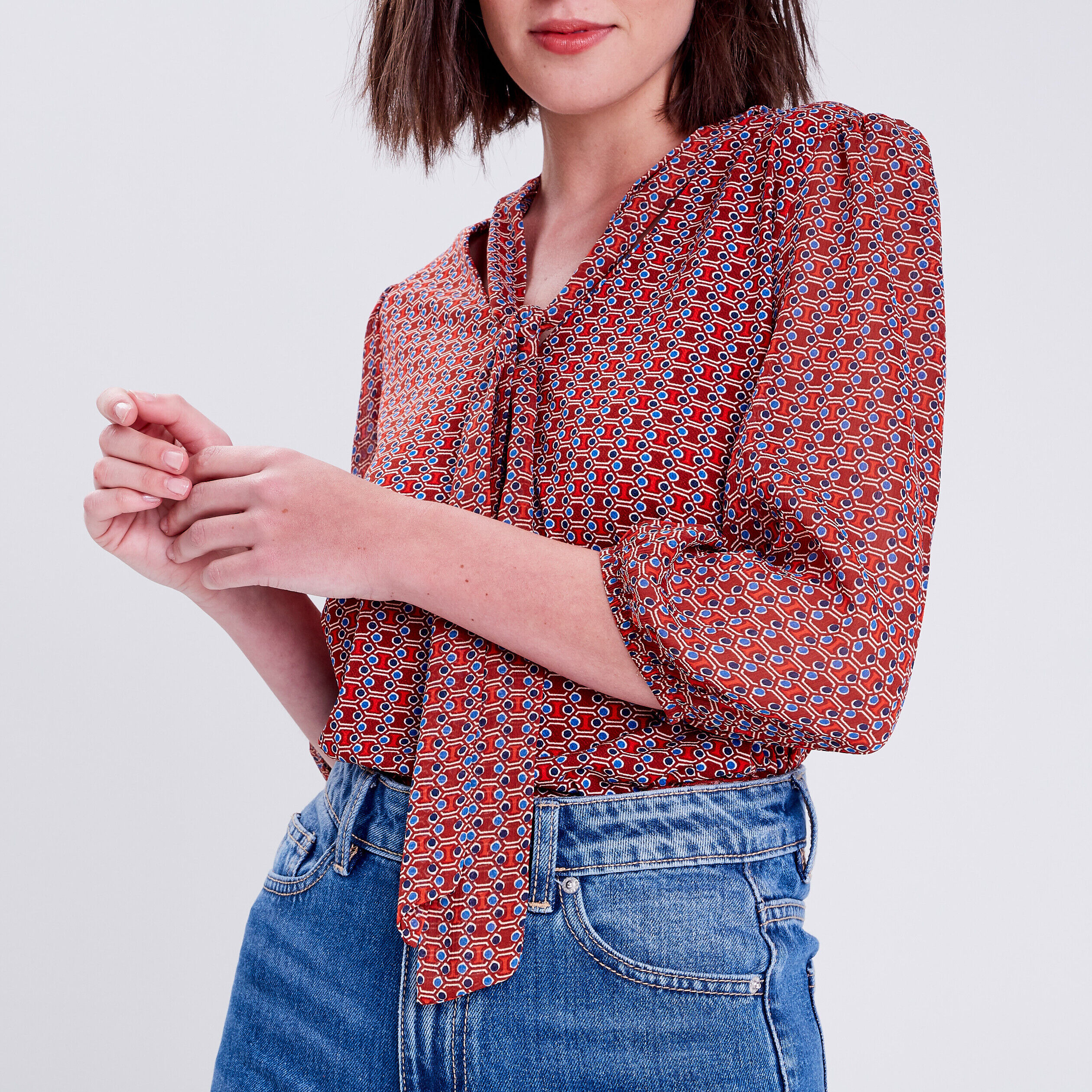Blouse manches 3/4 marron femme | Cache Cache