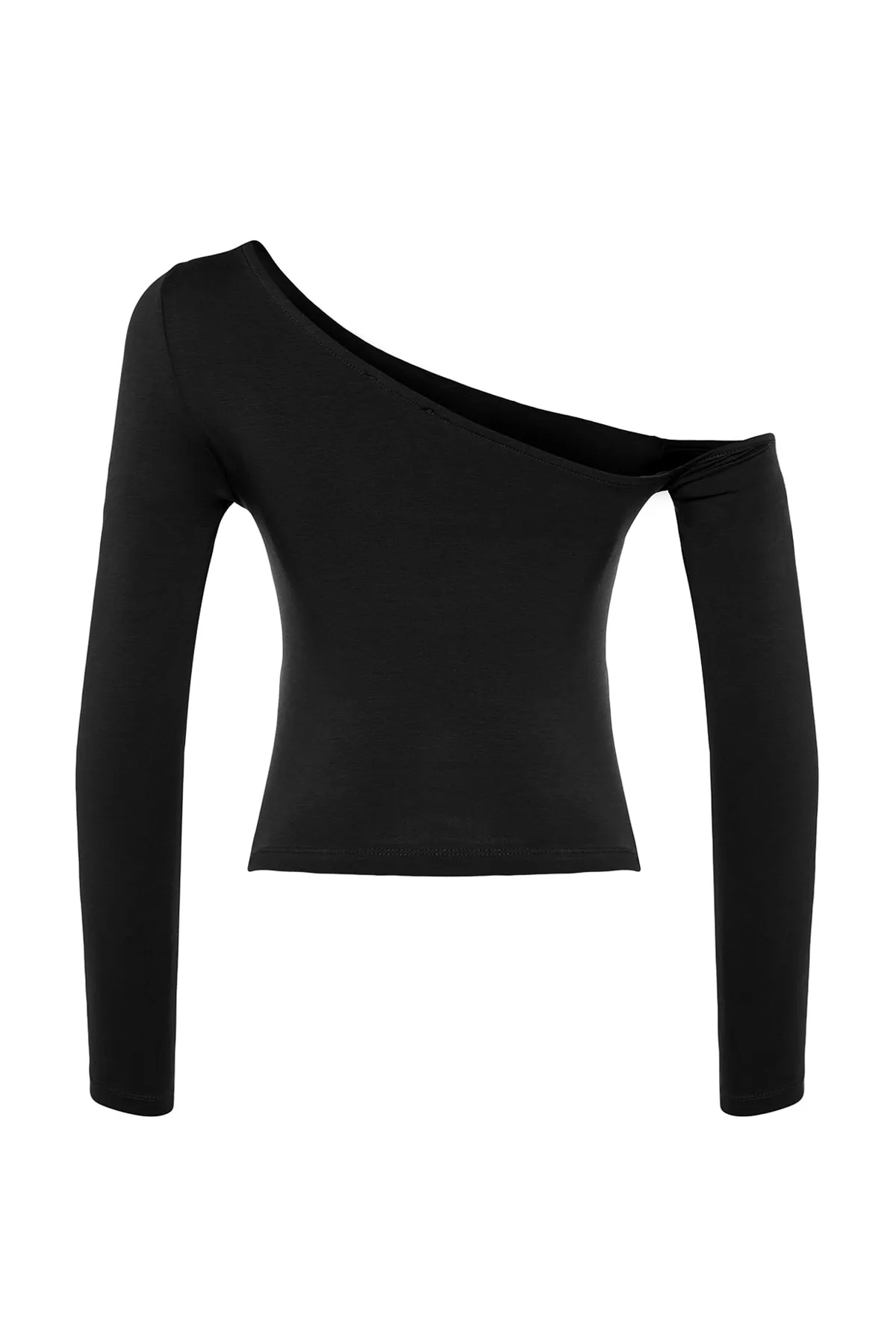 Trendyol Collection  Schwarze One-Shoulder-Baumwoll-Stretch-Bluse mit kurzem Schnitt TWOAW24BZ00099