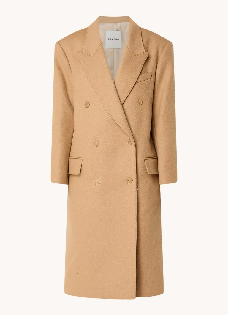 Palton Sandro din amestec de lână, cu două rânduri de nasturi și buzunare cu clapă.