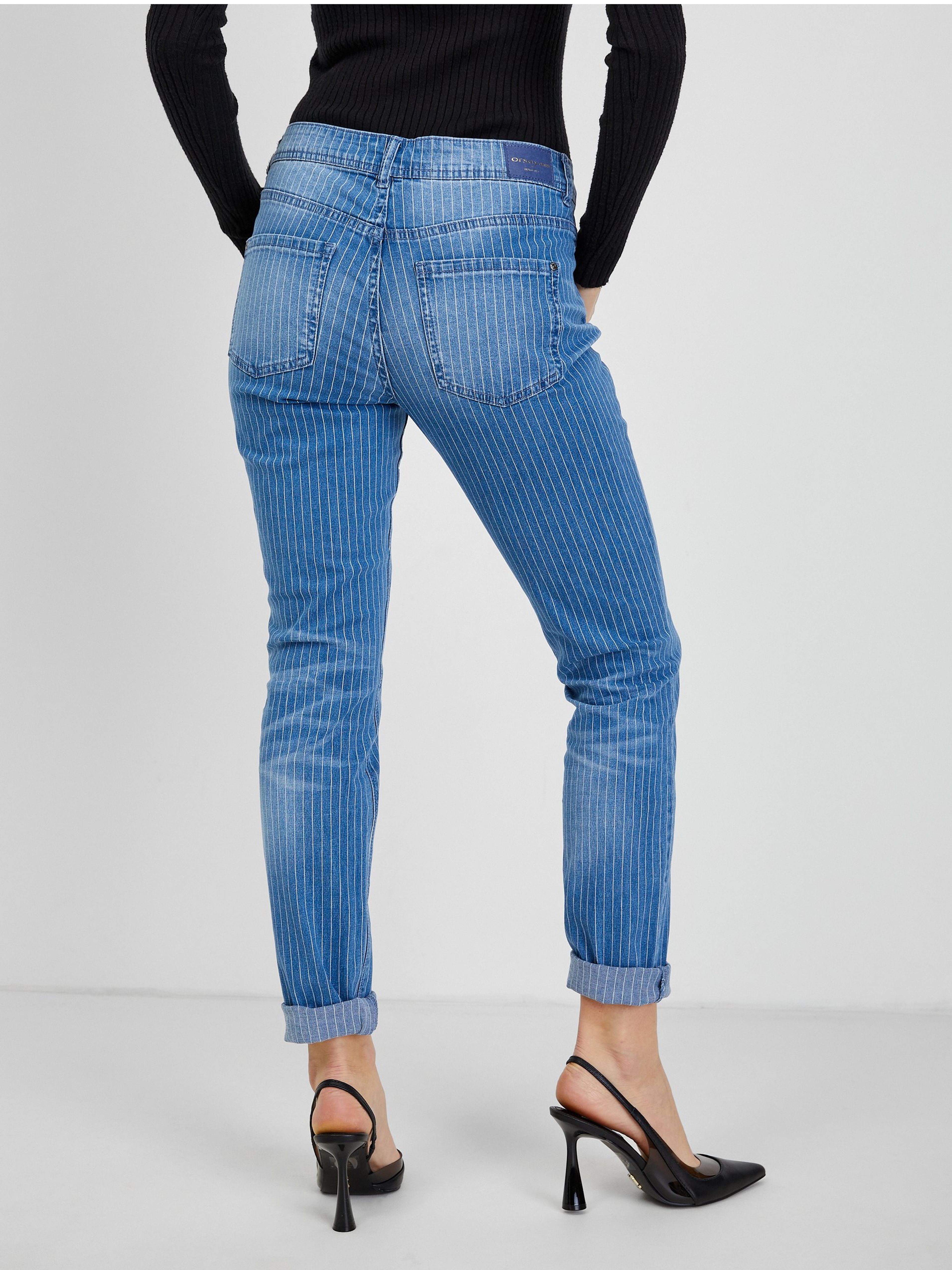 Blaue gestreifte Slim Fit Jeans für Damen ORSAY