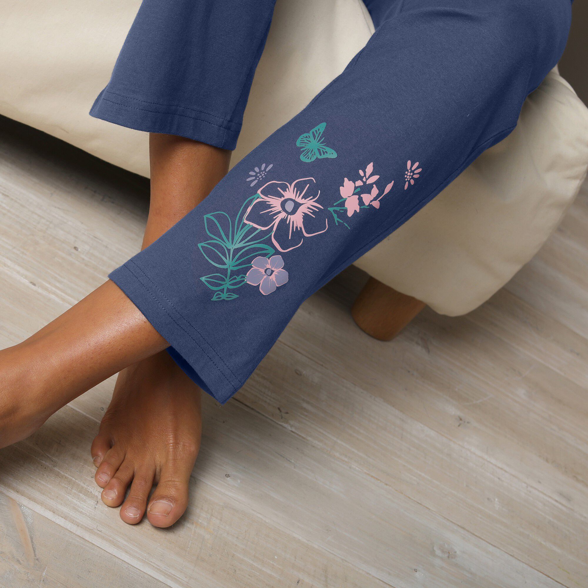 Pantalon imprimé bucolique placé