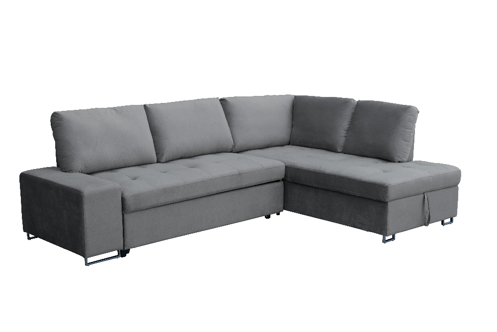 Happy Home Ecksofa mit Stauraum und Bettfunktion mit Samtbezug HSP113-GRA grau