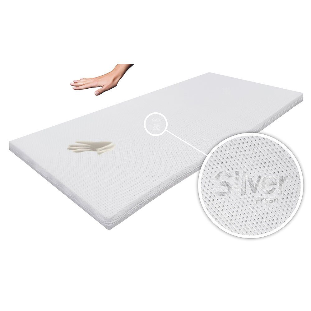 Topper Viscotopper Silver Fresh mit antibakteriellem Silber Ionen Bezug, Matratzen Perfekt, 6.5 cm hoch, Viscoschaum, Viscotopper mit antibakteriellem Silberionen Bezug