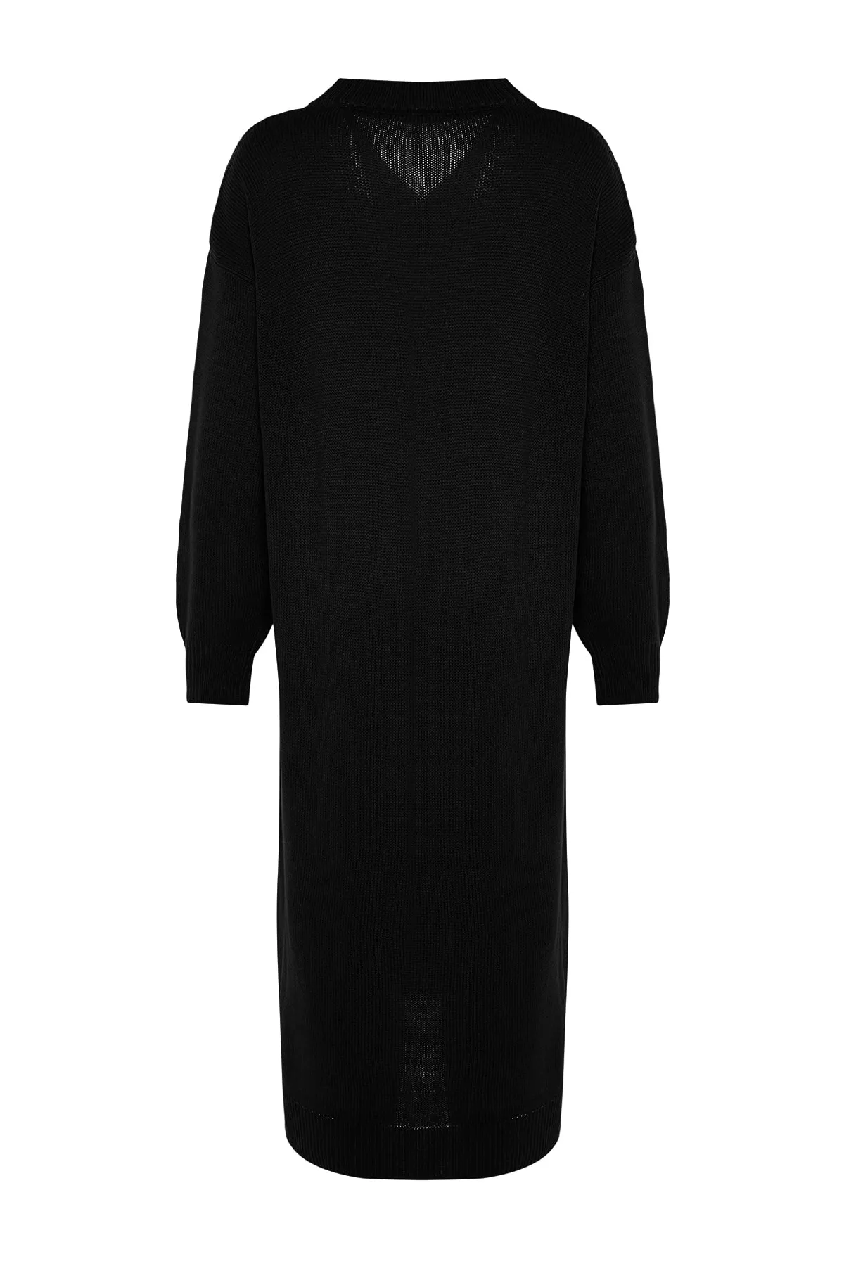 Trendyol Collection  Schwarzes Maxi-Strickkleid mit V-Ausschnitt TWOAW23EL00642