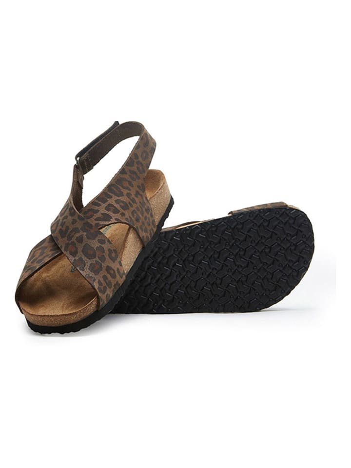 Comfortfusse Leder-Sandalen in Braun/ Schwarz günstig kaufen