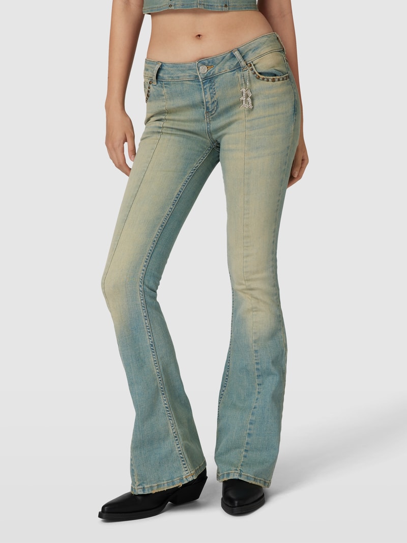 Bootcut Jeans mit Label-Applikation Modell 'FLARED GREENWASH' in petrol