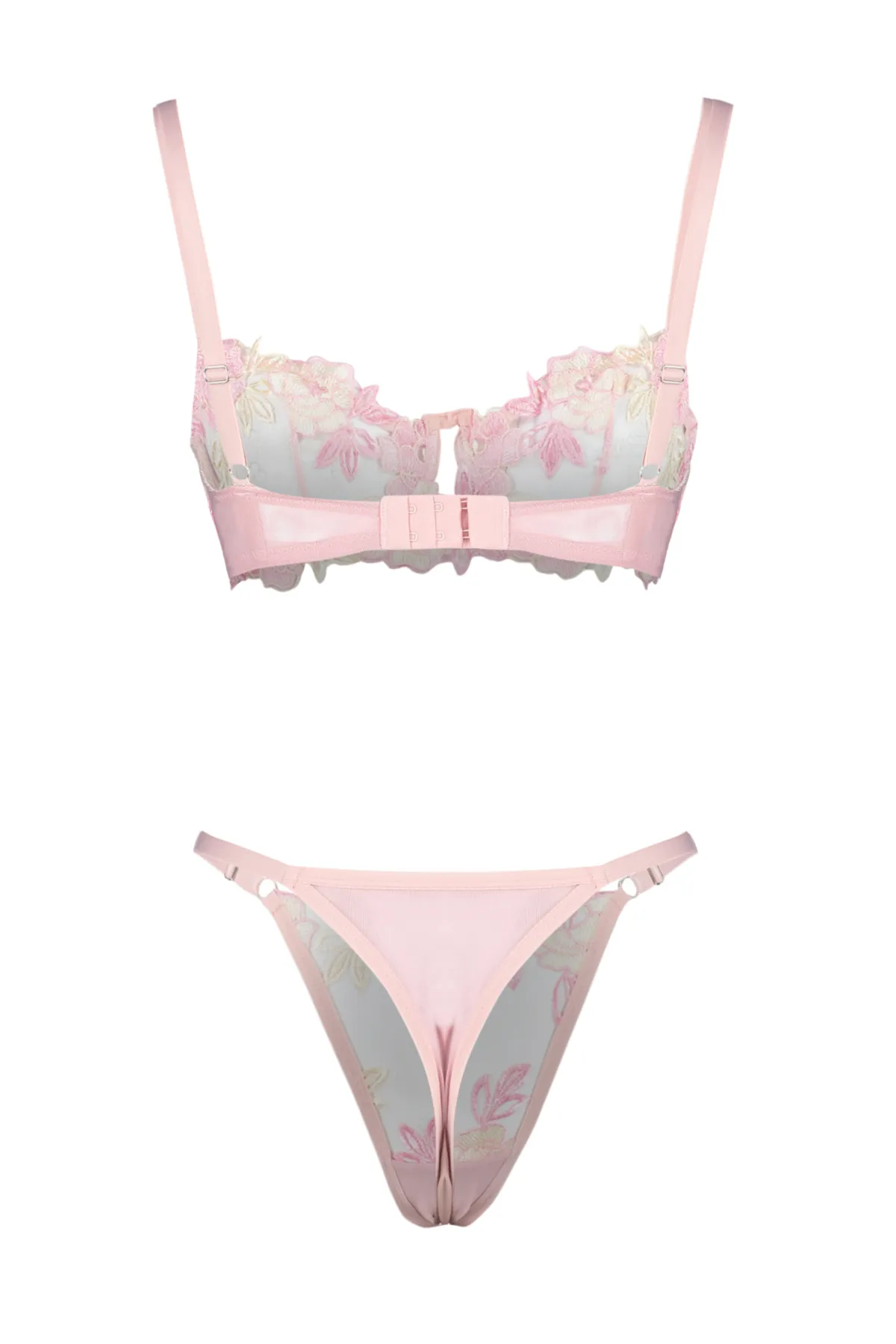 Trendyol Collection  Rosa, besticktes Spitzen-Dessous-Set mit String-Trägern und ohne Kappe aus Strick THMAW24CC00014
