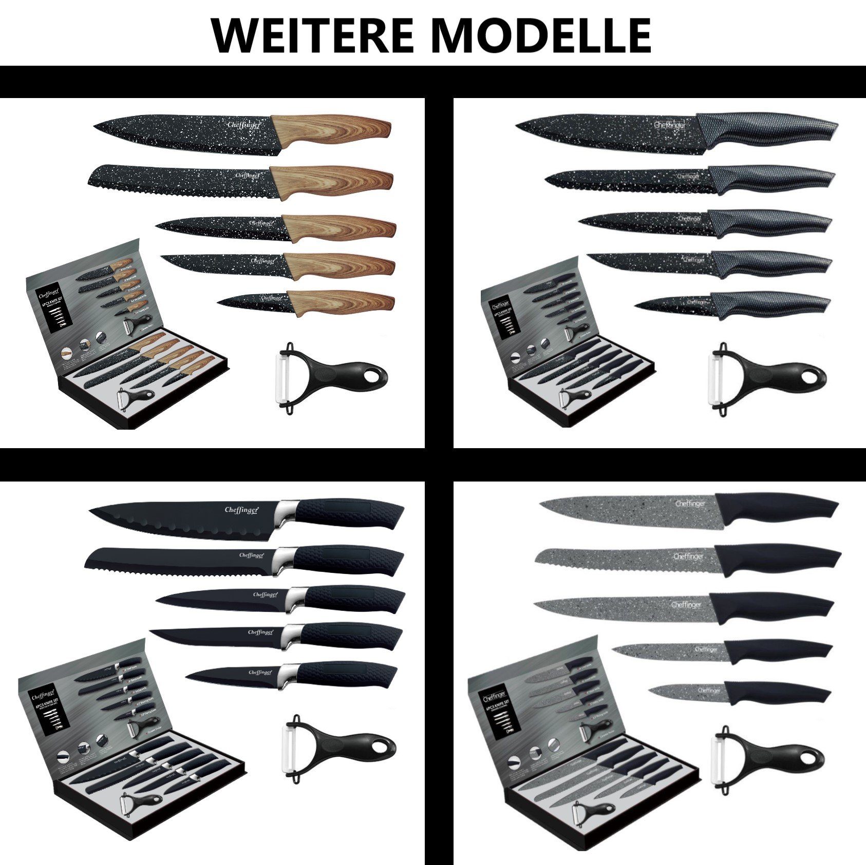 KESSMANN Messer-Set Profi Küchenmesser Set 6 teilig scharf Messerset + Messerbox Knife (Set, 6-tlg., Messerblock Organizer Kochbesteck Küchen Utensilien Messer Set), Kochmesser Fleischmesser Santokumesser Schälmesser Allzweckmesser