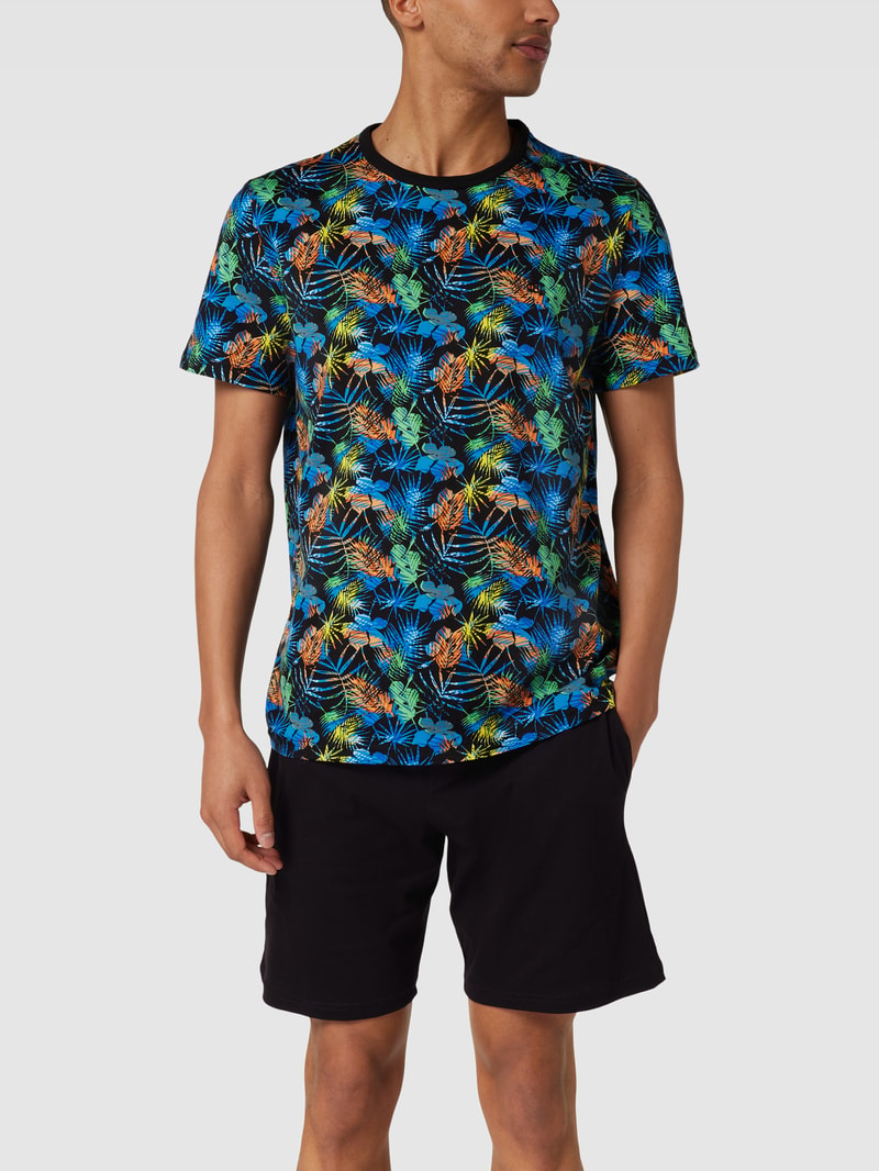 Pyjama mit floralem Muster Modell 'REVA' in schwarz