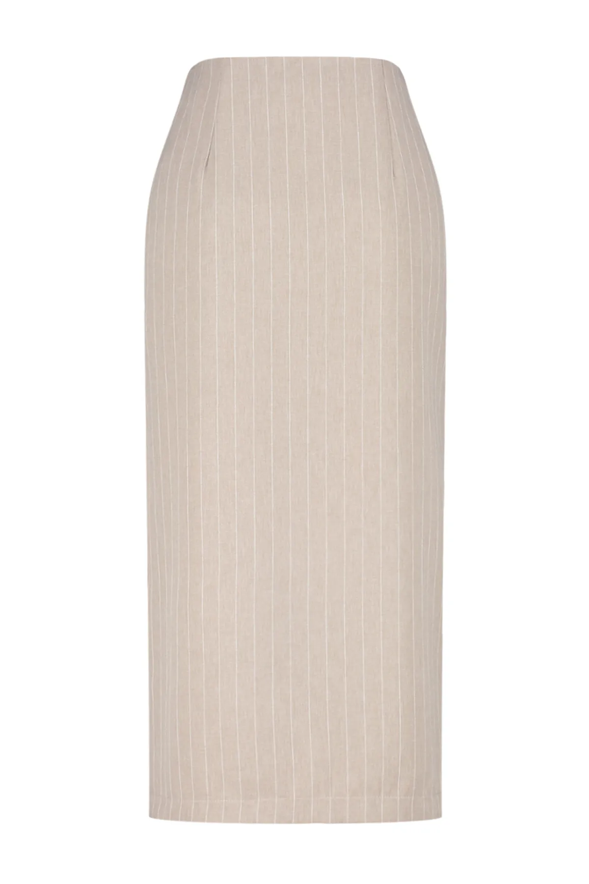 Trendyol Collection  Beige gestreifter, geschlitzter, detaillierter A-Linien-Webrock in Midi-Länge TWOSS24ET00100
