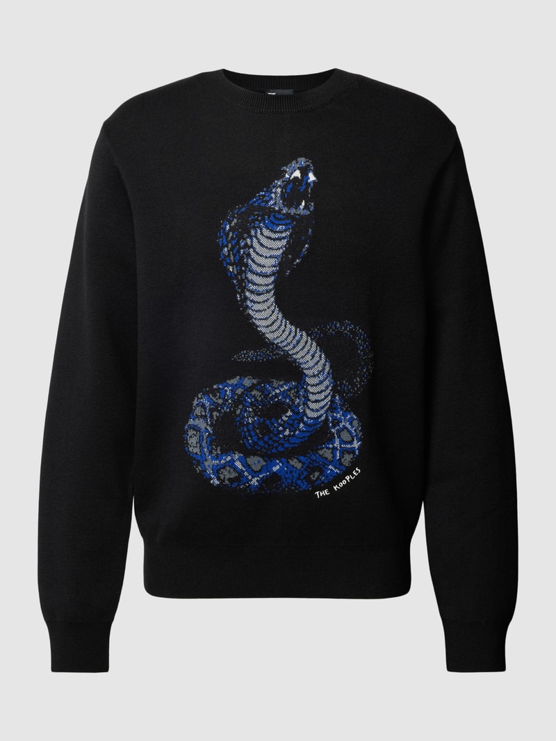 Strickpullover mit Motiv-Print Modell 'PULL' in schwarz