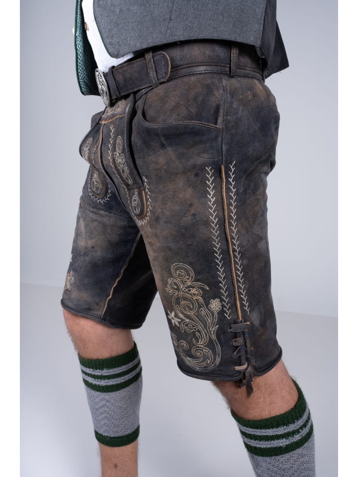 Edelnice Kurze Wildbock Lederhose Alex in dunkelbraun günstig kaufen